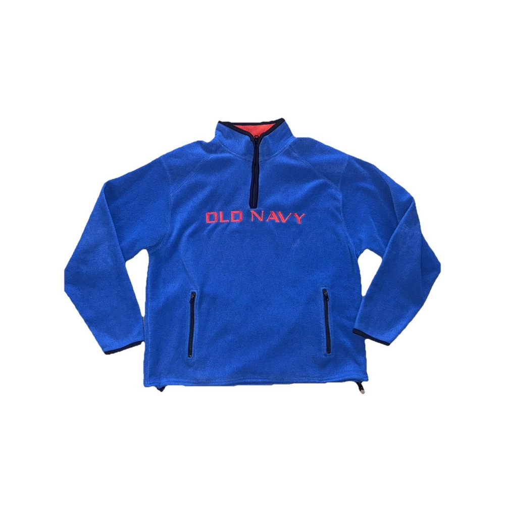 Old Navy Blue & Orange 1/4 Zip Fleece Pullover Mens Sz XL Drawstring Hem VTG 90